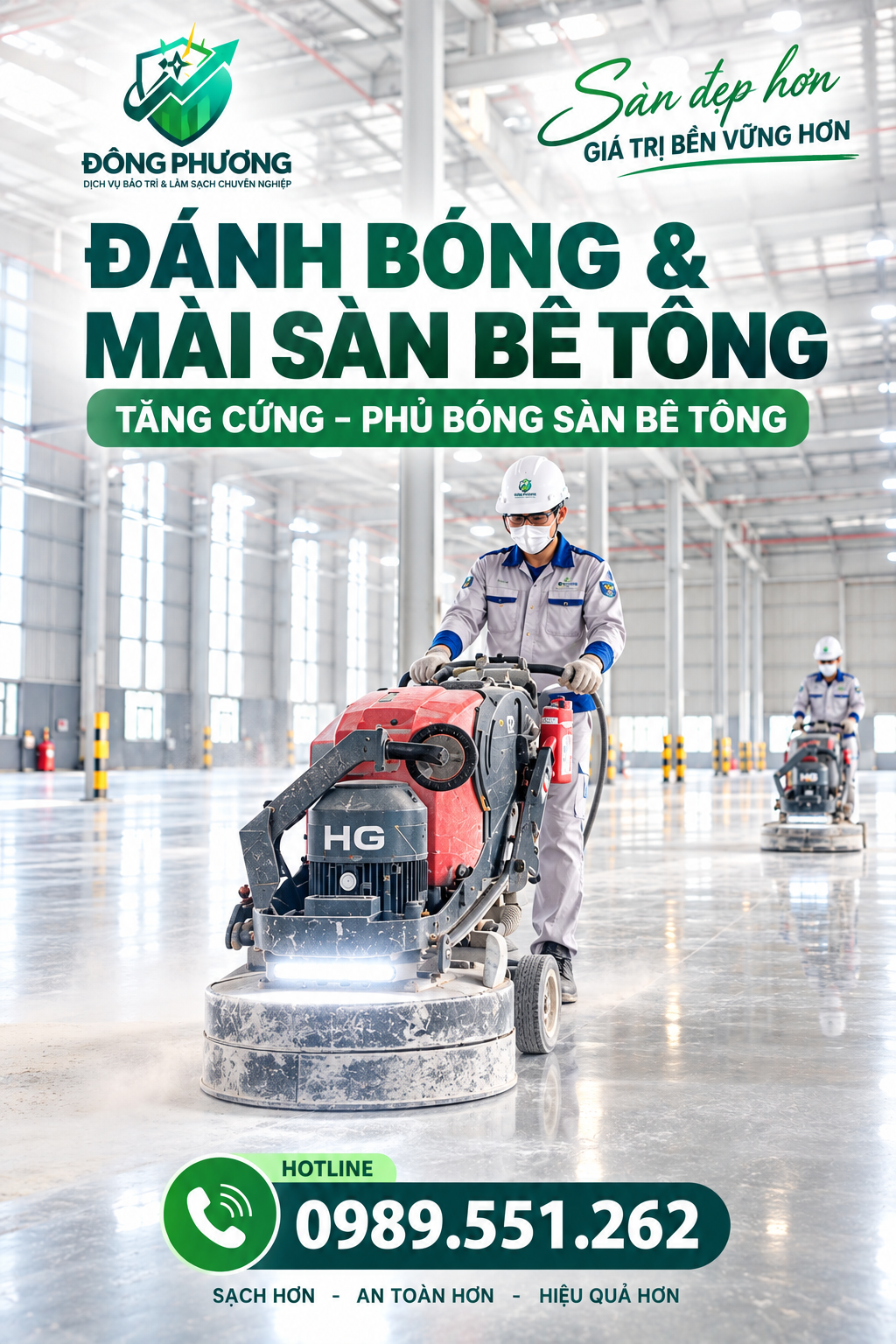 Dịch vụ mài sàn bê tông, đánh bóng và tăng cứng sàn bê tông tại Hải Phòng - Đông Phương